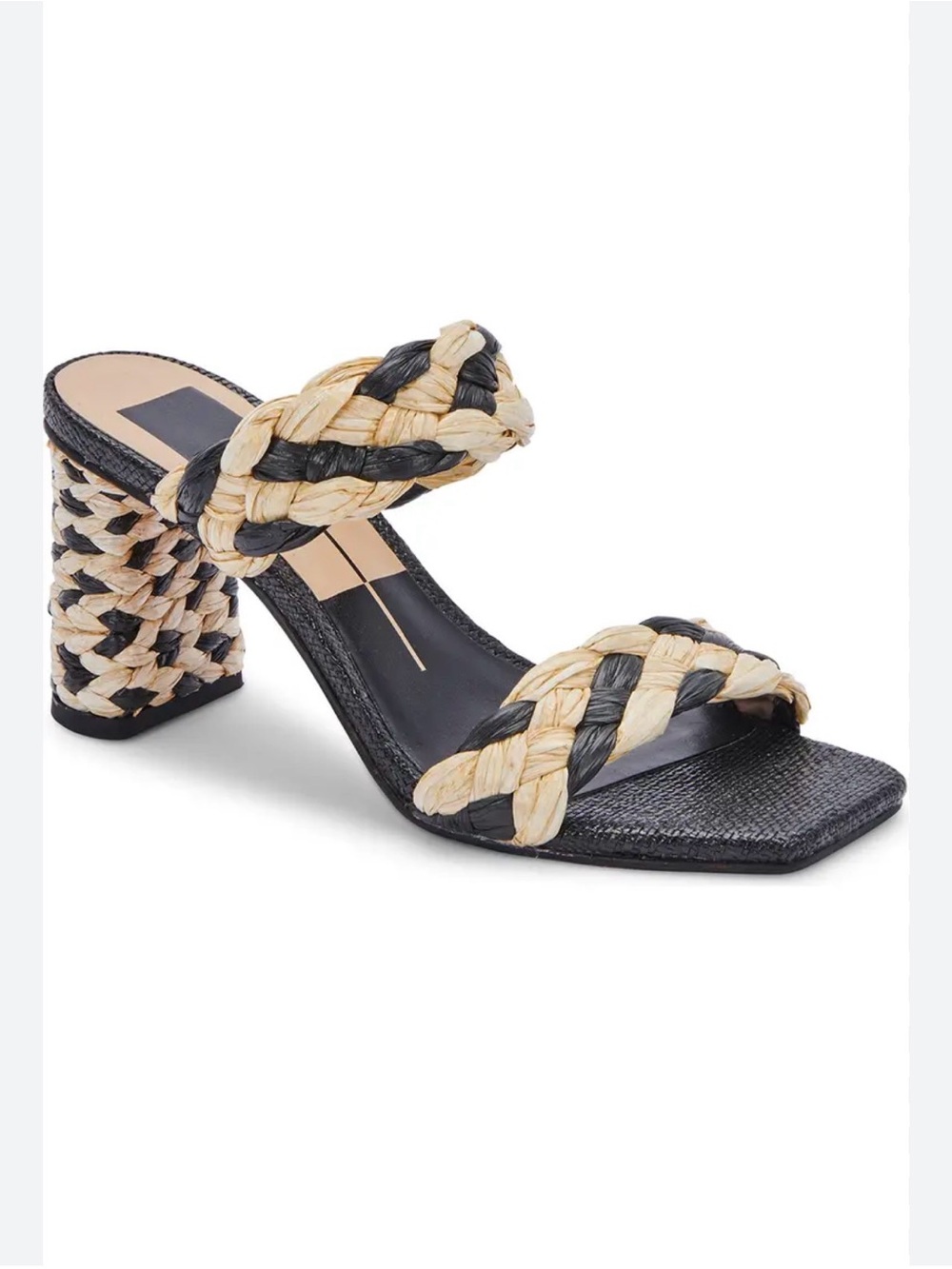 Dolce Vita Paily Braided Two-Strap Block Heel Sandal Black & Natural NEVER WORN